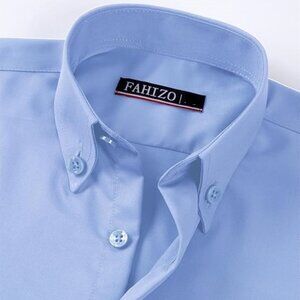 SZ 7 FAHIZO Boys Blue Long Sleeve Solid Button-Down Collared Stretch Dress Shirt